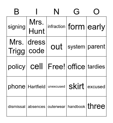 Handbook Review Bingo Card