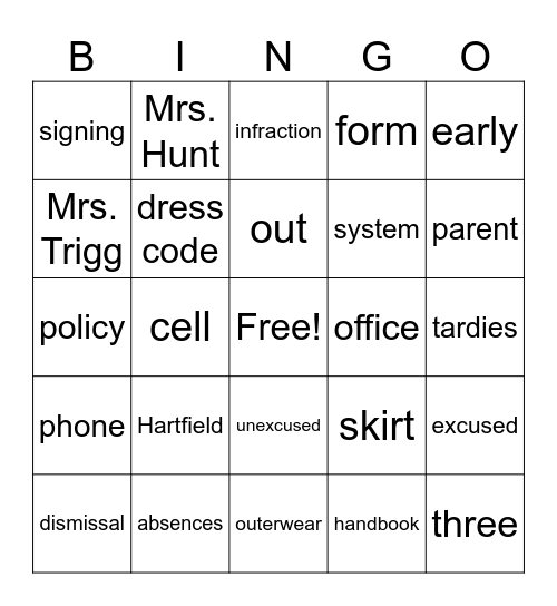 Handbook Review Bingo Card