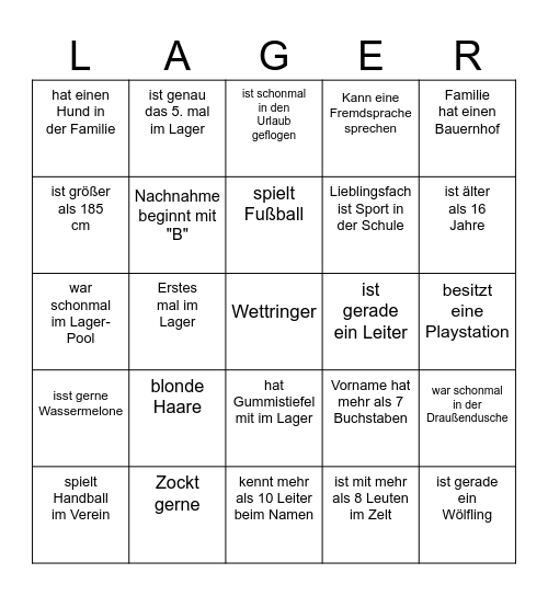 Lager-Kennlern-Bingo Card