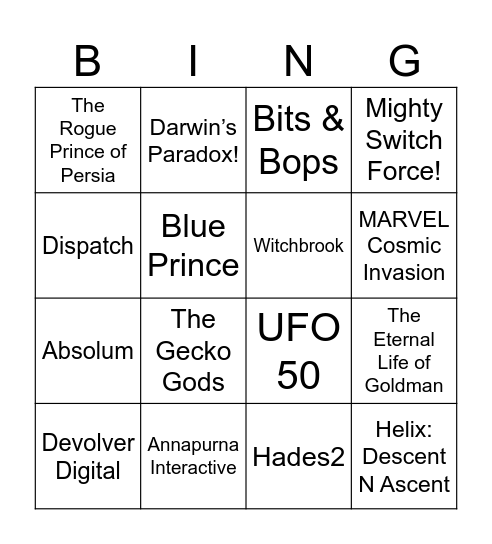 Indie World 8.7.2025 Bingo Card