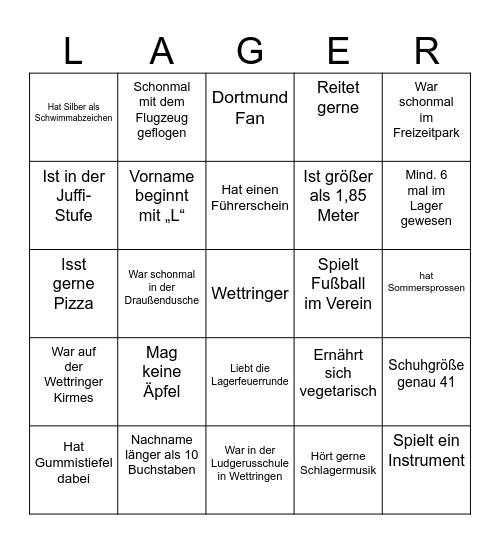 Lager-Kennlern-Bingo Card