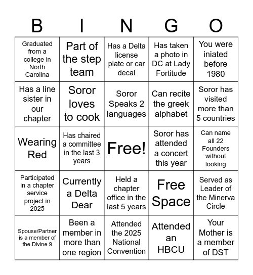 Delta Bingo Card