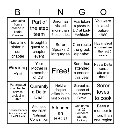 Delta Bingo Card