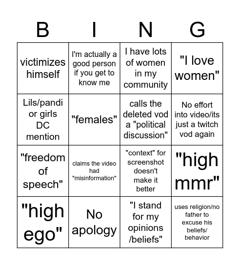Response Video Bingo Card