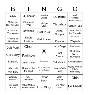 MUSIKBINGO VON: ___________ Bingo Card