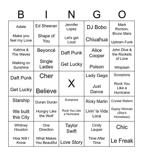 MUSIKBINGO VON: ___________ Bingo Card