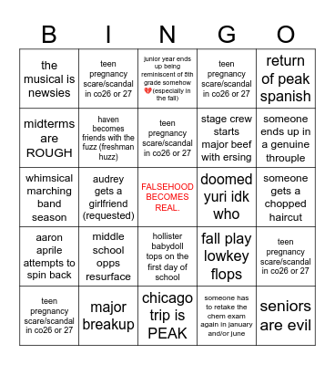 Junior Year Bingo Card