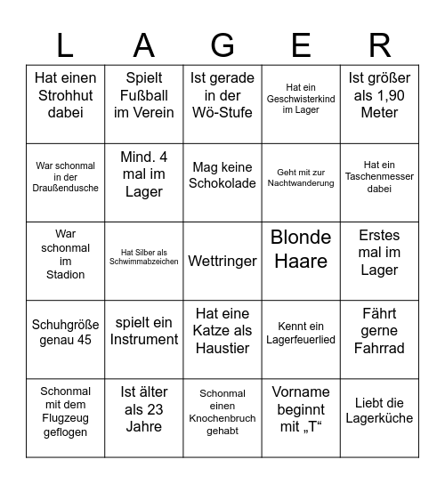 Lager-Kennlern-Bingo Card