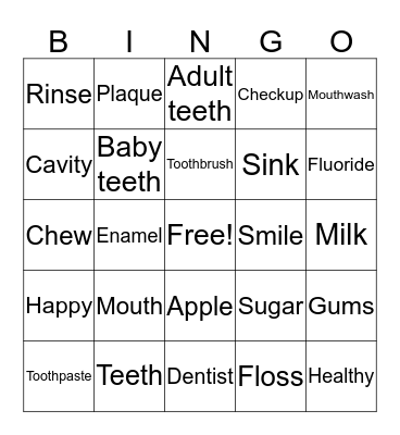 Oral Hygiene Bingo Card