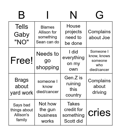 Untitled Bingo Card