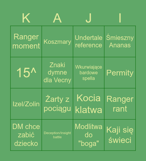 Kajiowanie bingo Card