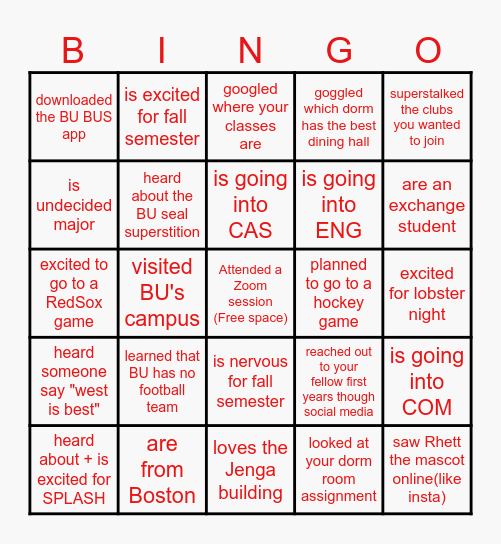 BU BINGO Card