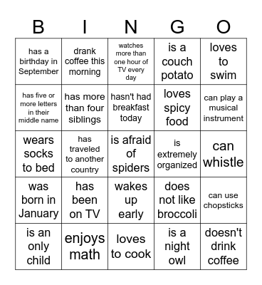Find Someone Who Bingo Card