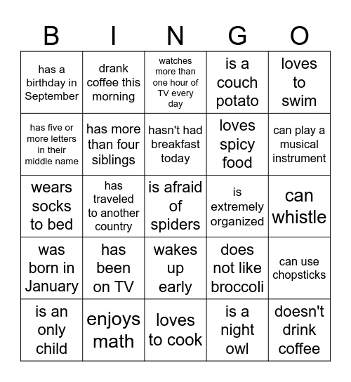 Find Someone Who Bingo Card
