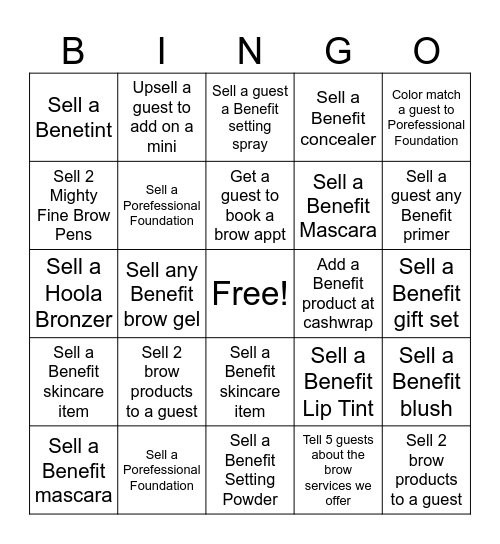 BENEFIT COSMETICS Bingo Card
