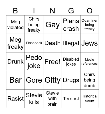 Family guy Bingo Card
