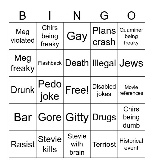 Family guy Bingo Card