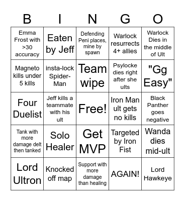 Marvel Rivals BingoBingo Card