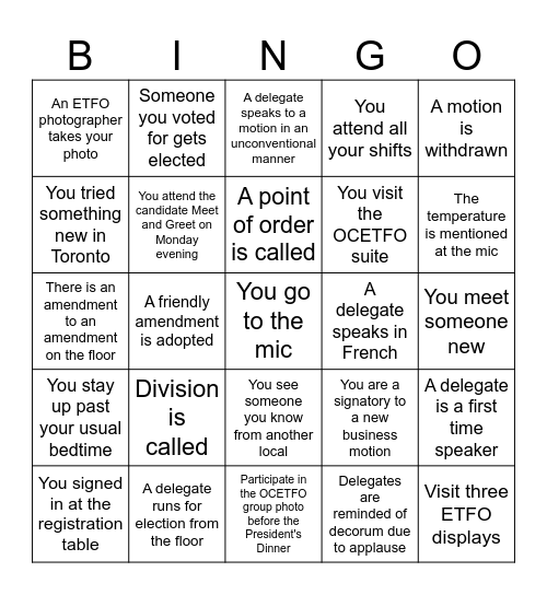 OCETFO AM BINGO Card