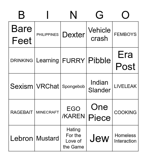 Closed Blinds Bingo Card