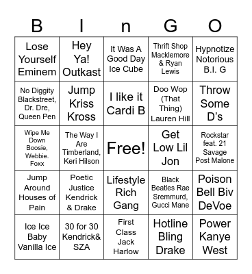 Hip Hop Bingo Card