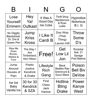 Hip Hop Bingo Card