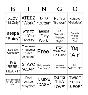 K Pop Bingo Card