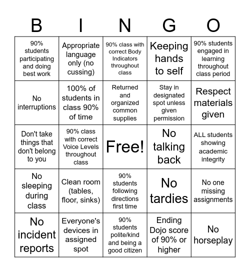 '25-'26 1st Six Weeks Bingo Card