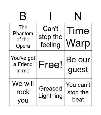 Musical Bingo Card