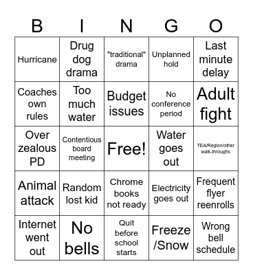 Back to School Bingo Card