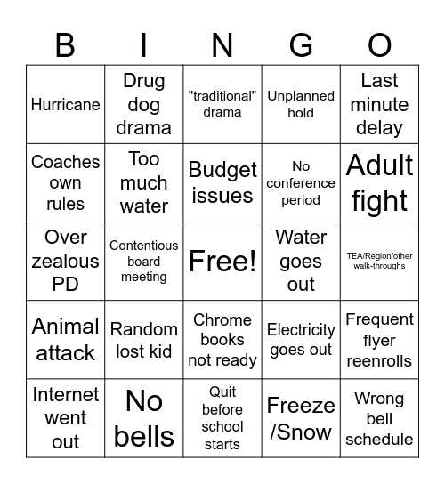 Back to School Bingo Card