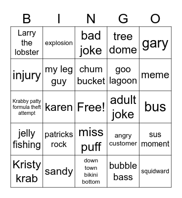 SpongeBob SquarePants bingo card Bingo Card