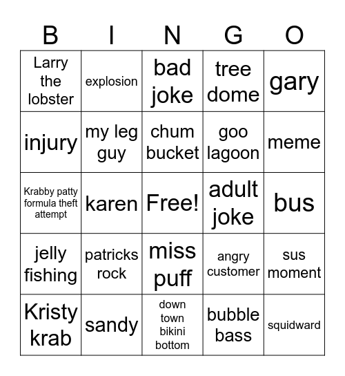 SpongeBob SquarePants bingo card Bingo Card