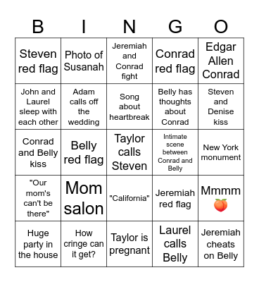 The Summer I Turned Pretty Season 3 Bingo Sheet Bingo Card