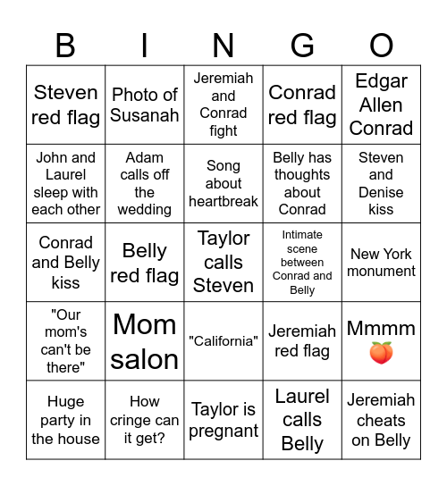 The Summer I Turned Pretty Season 3 Bingo Sheet Bingo Card