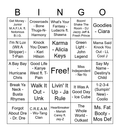 90s n 00s rap/rnb vol 1 Bingo Card