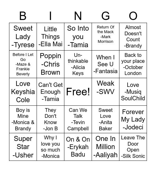R& Bingo Card