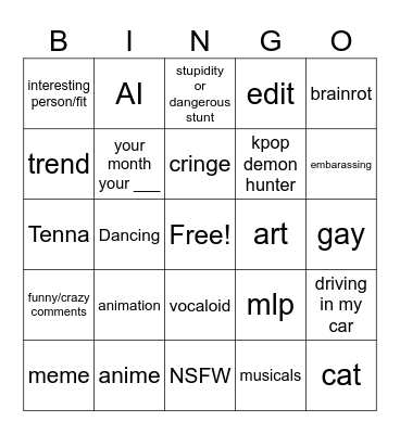 Instagram Reels Bingo Card