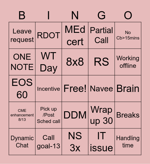 REMINDERS Bingo Card