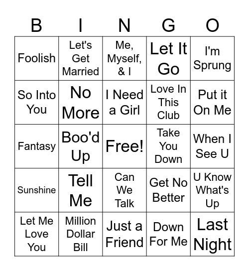 R&B Bingo Card