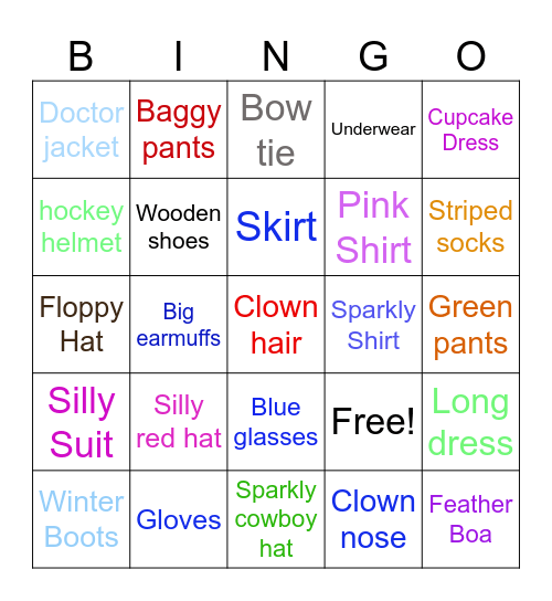 Silly Dress Up BINGO! Bingo Card