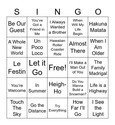 Disney Singo! Bingo Card