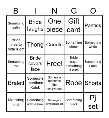 Megs Lingerie party Bingo Card