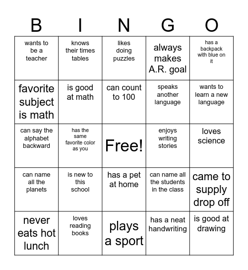 School & Learning Bingo Card