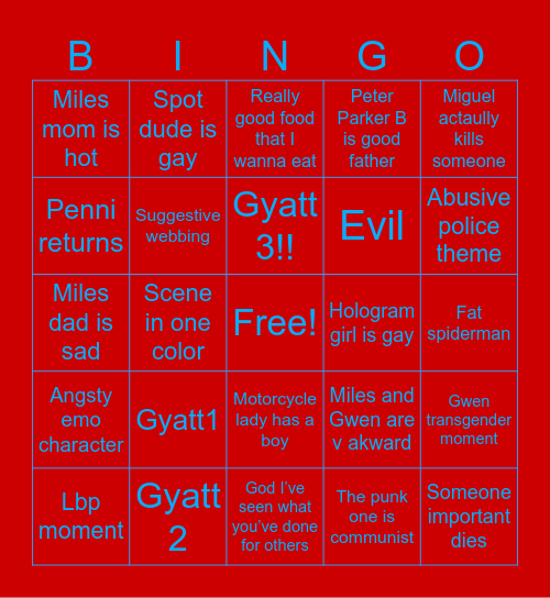 Spider verse Bingo Card