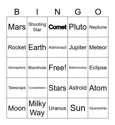 SPACE BINGO! Bingo Card