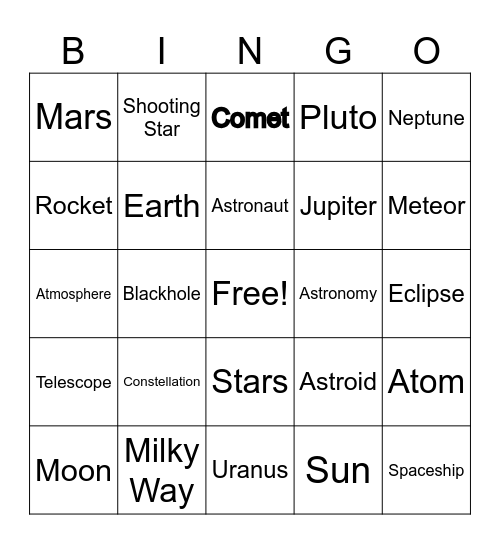 SPACE BINGO! Bingo Card