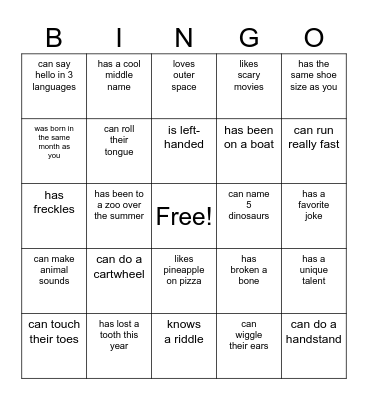 Unique & Fun Facts Bingo Card