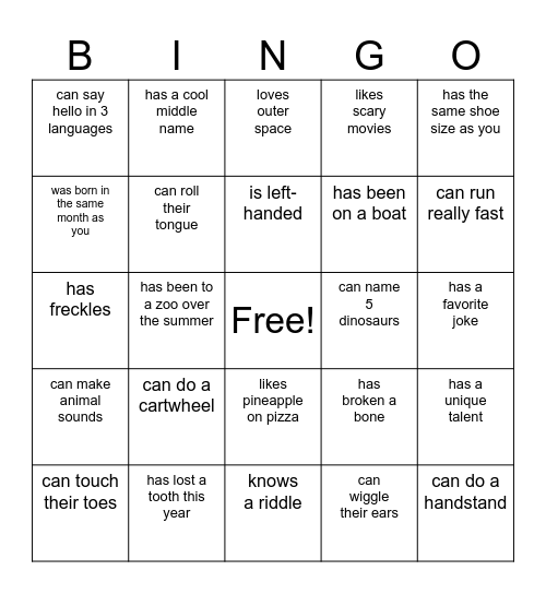 Unique & Fun Facts Bingo Card
