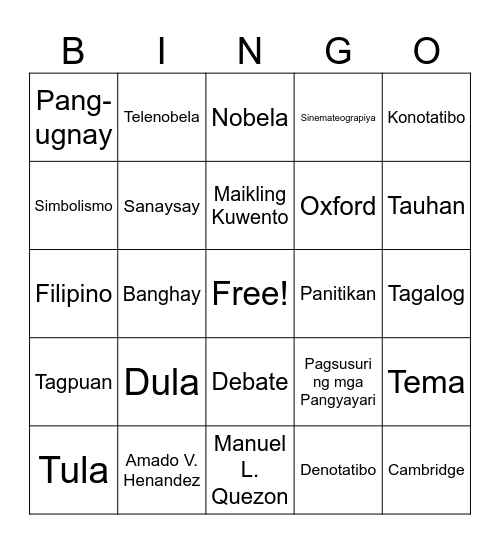 FILIPINO 9 Q1 Bingo Card